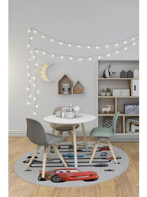 Evdeya Dijital Kaymaz Yıkanabilir Renkli Arabalar Eğitici Yuvarlak Çocuk Odası Halısı, Y-Çocuk-03-Gri,