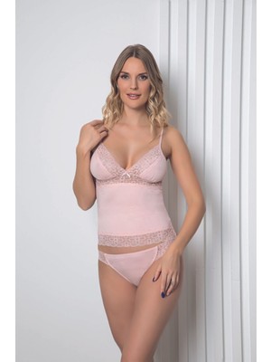 Alissa Kadın Dantelli Penye Atlet Külot / Kaşkorse Set Pudra 604