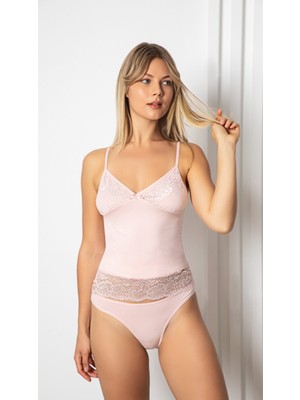 Alissa Kadın Dantelli Penye Atlet Külot Kaşkorse Set Pudra 601