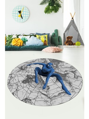 Evdeya Dijital Kaymaz Yıkanabilir Çizgifilm Temalı Erkek Yuvarlak Çocuk Odası Halısı, Y-Çocuk-41-Mavi,