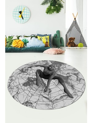 Evdeya Dijital Kaymaz Yıkanabilir Çizgifilm Temalı Erkek Yuvarlak Çocuk Odası Halısı, Y-Çocuk-41-Gri,