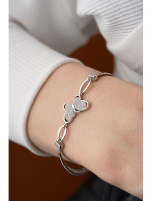 Nereze 925 Ayar Gümüş Balık Sırtı Model Zincirli Kelebek Bileklik