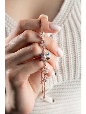 Nereze 925 Ayar Gümüş Asansörlü Mix Taşlı 5'li Kır Çiçeği Bileklik