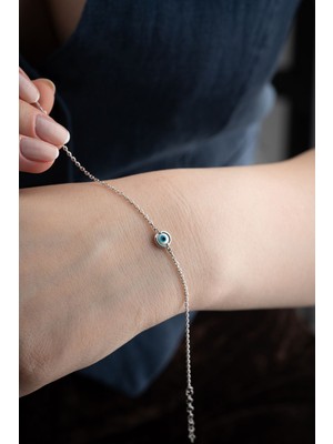 Nereze 925 Ayar Gümüş Minimal Rodyum Kaplama Nazar Göz Bileklik