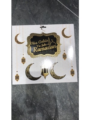 Masho Trend Gold-Siyah Hoşgeldin Ya Şehri Ramazan Tavan Süs + LED - Hoşgeldin Ramazan Banner Ramazan Sarkıt