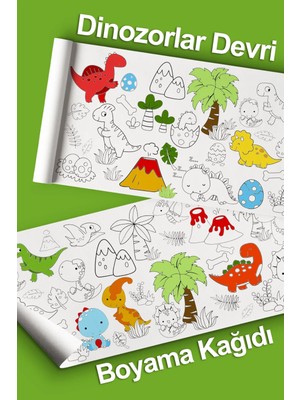 Melolisa Dinozor Temalı Dev Boyama Kağıdı 2 Metre Sevimli Dinozorlar Aktivite Rulosu - Çocuk Eğitici Rulo