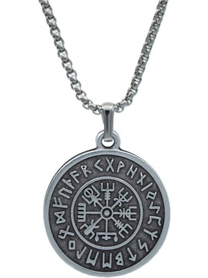 Bu Farklı Viking Pusulası Vegvisir Örme Zincir Kolye - Gümüş Kaplama - Erkek Kadın Kolye - NO:1573