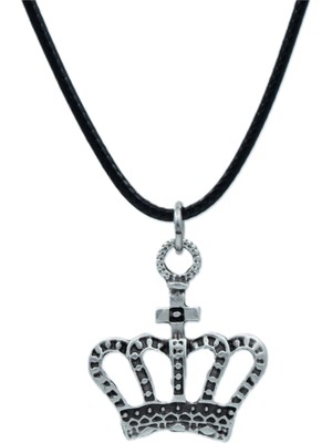 Bu Farklı Taç Deri Ip Kolye - Gümüş Kaplama - Kadın Erkek Kolye - NO:1602