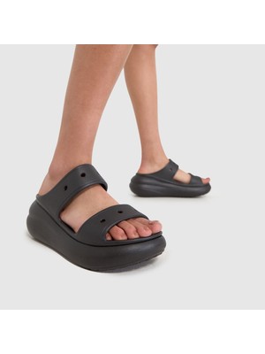 Crocs Classic Crush Sandal Kadın Günlük Kullanım İçin Orta Topuklu Siyah Rahat Terlik
