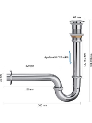 Fause Pop-Up Basmalı Paslanmaz Çelik Metal Lavabo Sifonu KSF101