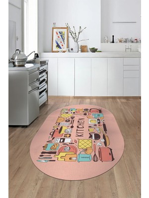 Evdeya Dijital Baskılı Kaymaz Taban Yıkanabilir Modern Oval Mutfak Halısı, O-Mutfak-17-Renkli,