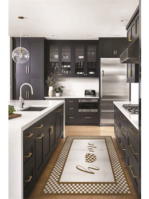 Evdeya Dijital Baskılı Kaymaz Yıkanabilir Home Yazılı Mutfak Halısı, Mutfak-12-Kahve,