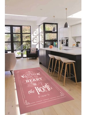Evdeya Kitchen Home Yazılı Kaymaz Taban Yıkanabilir Mutfak Halısı, Mutfak-15-Pembe,