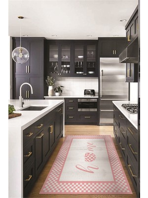 Evdeya Dijital Baskılı Kaymaz Yıkanabilir Home Yazılı Mutfak Halısı, Mutfak-12-Pembe,