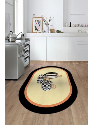 Evdeya Dijital Baskılı Kaymaz Yıkanabilir Bal Kabağı Desenli Oval Mutfak Halısı, O-Mutfak-13-Krem,
