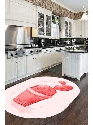 Evdeya Dijital Baskılı Kaymaz Taban Kaktüs Desenli Oval Mutfak Halısı, O-Mutfak-20-Kırmızı,