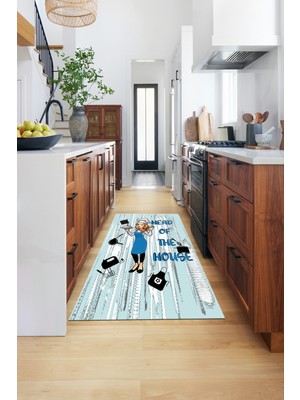 Evdeya Dijital Baskılı Kaymaz Taban Yıkanabilir Renkli Desenli Mutfak Halısı, Mutfak-39-Mavi,