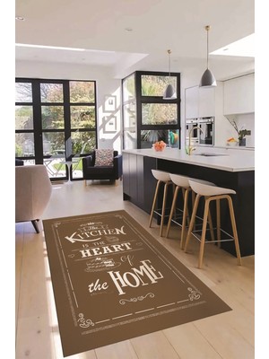 Evdeya Kitchen Home Yazılı Kaymaz Taban Yıkanabilir Mutfak Halısı, Mutfak-15-Kahve,