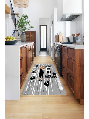 Evdeya Dijital Baskılı Kaymaz Taban Yıkanabilir Renkli Desenli Mutfak Halısı, Mutfak-39-Gri,