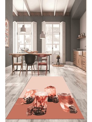 Evdeya Çikolata Buz Motifli Yıkanabilir Kaymaz Taban Mutfak Halısı, Mutfak-37-Kırmızı,