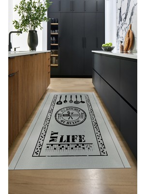 Evdeya Dijital Baskılı Kaymaz Taban Yıkanabilir Renkli Modern Mutfak Halısı, Mutfak-50-Gri,