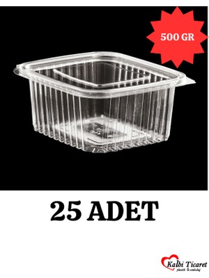 Kalbi Ticaret Plastik Saklama Kabı 500 gr 25 Adet Kapaklı Plastik Sızdırmaz Kap Şeffaf Kullan At Kase