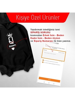 Crea Eymer Wear Sevgililer Günü Çift Kombini Isime Özel King Queen Baskılı 3 Iplik Siyah Sevgililer Günü Sweatshirt