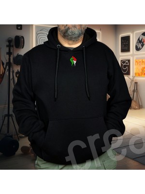 Crea Eymer Wear Filistin Özgür Tasarım Baskılı Oversize Hoodie Sweatshirt Siyah