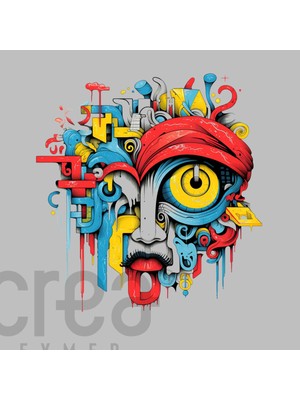 Crea Eymer Wear Picaso Art Face Illüstratif Baskılı Oversize 3 Iplik Hoodie Sweatshirt