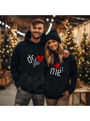 Crea Eymer Wear 14 Şubat Sevgililer Günü Çift Kombini Love Me Baskılı 3 Iplik Siyah Sevgililer Günü Sweatshirt