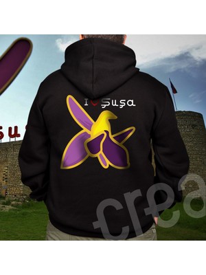 Crea Eymer Wear Love Şuşa Tasarım Baskılı Oversize Hoodie Sweatshirt Siyah