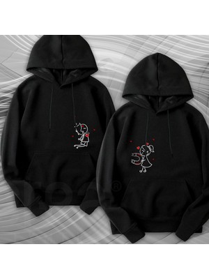 Crea Eymer Wear 14 Şubat Sevgililer Günü Çift Kombini Tema Baskılı 3 Iplik Siyah Sevgililer Günü Sweatshirt