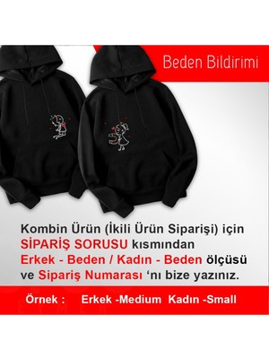 Crea Eymer Wear 14 Şubat Sevgililer Günü Çift Kombini Tema Baskılı 3 Iplik Siyah Sevgililer Günü Sweatshirt