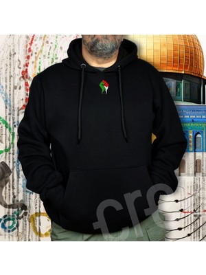 Crea Eymer Wear Filistin Özgür Tasarım Baskılı Oversize Hoodie Sweatshirt Siyah