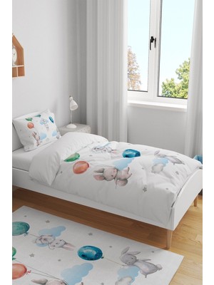 Rual Kids Bebek&çocuk&genç Odası Uçan Tavşan Pamuklu Organik 160X230CM Yatak Örtüsü ve Pike Takımı