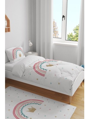 Rual Kids Bebek&çocuk&genç Odası Gökkuşağı Temalı Pamuklu Organik 160X230CM Yatak Örtüsü ve Pike Takımı