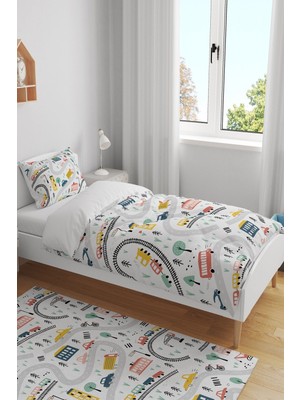 Rual Kids Bebek&çocuk&genç Odası Araba Temalı Pamuklu Organik 160X230CM Yatak Örtüsü ve Pike Takımı