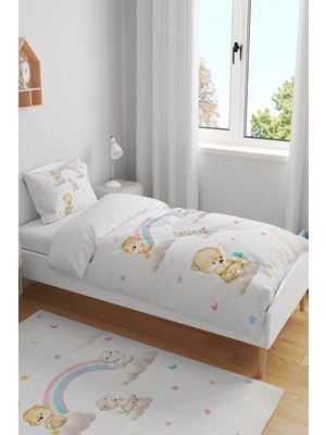 Rual Kids Bebek&çocuk&genç Odası Hayvanlar Gökkuşağı Desenli Pamuklu Organik Nevresi Takımı 160X220CM