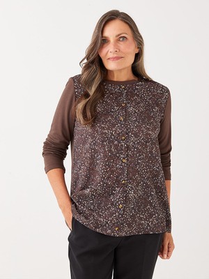 LC Waikiki Grace Bisiklet Yaka Desenli Uzun Kollu Kadın Tişört