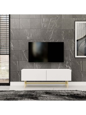 4022 Verde 138 cm (Gold Metal Ayaklı) Tv Ünitesi Beyaz