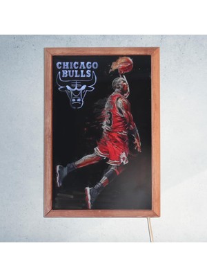 Veraart Işıklı Pleksi Basketbol Temalı Sürpriz Tablo Chicago Bulls Dekoratif Ayaklı Biblo