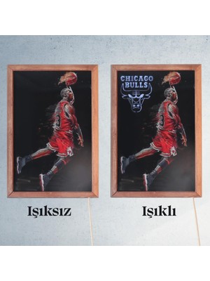 Veraart Işıklı Pleksi Basketbol Temalı Sürpriz Tablo Chicago Bulls Dekoratif Ayaklı Biblo