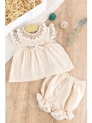 Babymod Güpürlü Müslin Kız Bebek Elbise Bebek 2'li Takım