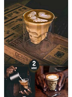 madamev 2'li Kuru Kafa Tasarımlı Bardak Kahve Expresso Kokteyl Bardağı Kristal Skull Çift Cidarlı Cam Kupa