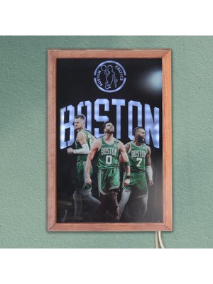 Veraart Işıklı Pleksi Basketbol Temalı Sürpriz Tablo Boston Celtics Dekoratif Ayaklı Biblo