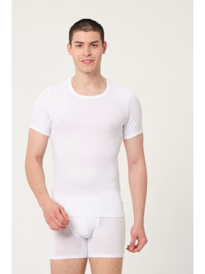 Fsm1453 Erkek Süper Ince Pamuklu Kaşkorse Kısa Kollu Beyaz Atlet 2'li - 496