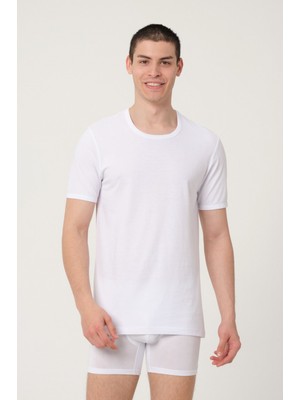 Fsm1453 Erkek Pamuklu Süper Ince Süprem Penye Comfort Fit Kısa Kollu Beyaz Atlet 2'li - 386