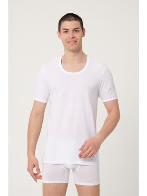 Fsm1453 Erkek Pamuklu Süper Ince Süprem Penye Comfort Fit Kısa Kollu Beyaz Atlet 2'li - 387