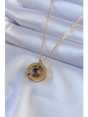 Takızon 316L Çelik Gold Renk Işleme Detay Zirkon Taşlı Projeksiyon Model Kadın Kolye - TJ-BKO7569