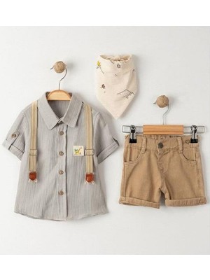 Cocosıss 241160 Erkek Bebek Gıraffe Armalı Slopetli Gömlekli Şort Takım